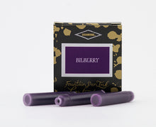 Load image into Gallery viewer, A packet of 6 Diamine fountain pen ink cartridges in Bilberry, in front of a white background.
